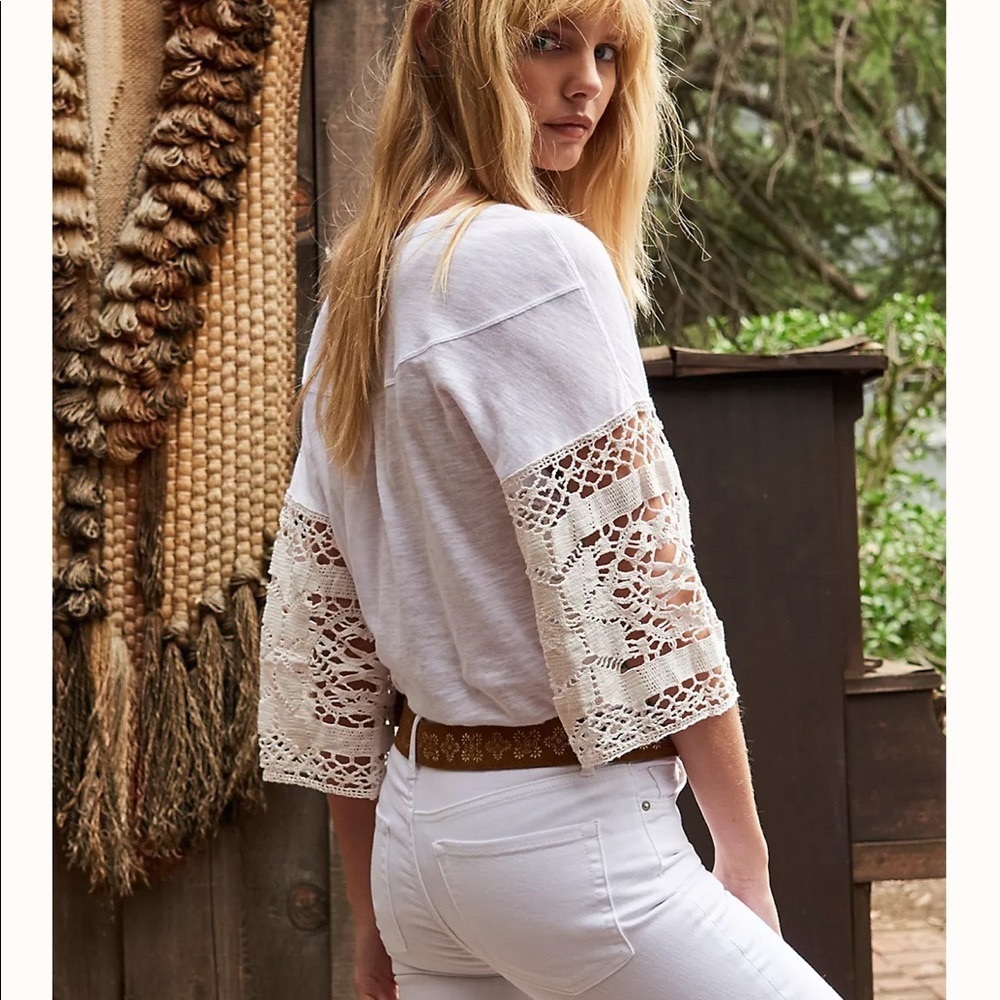 Free People Honey Crochet Sleeve Boho Top